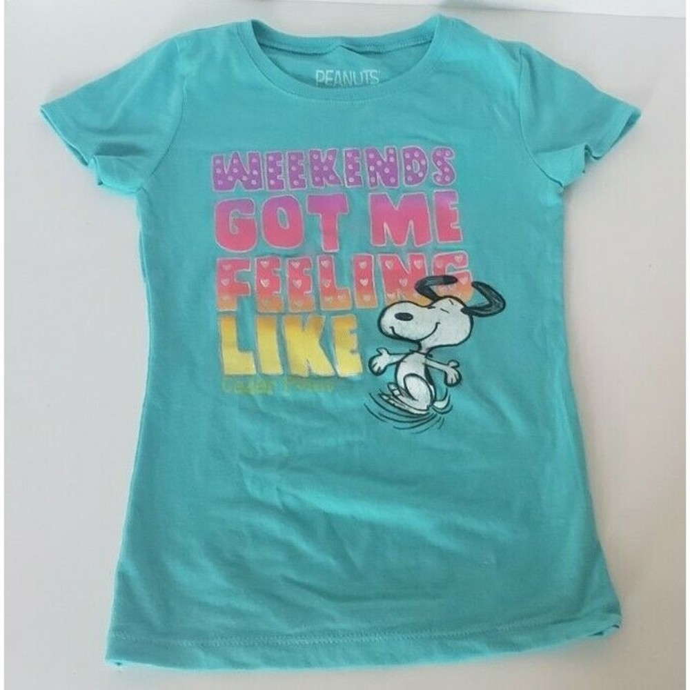 Peanuts Snoopy Cedar Point Teal T Shirt Youth Sz Small
